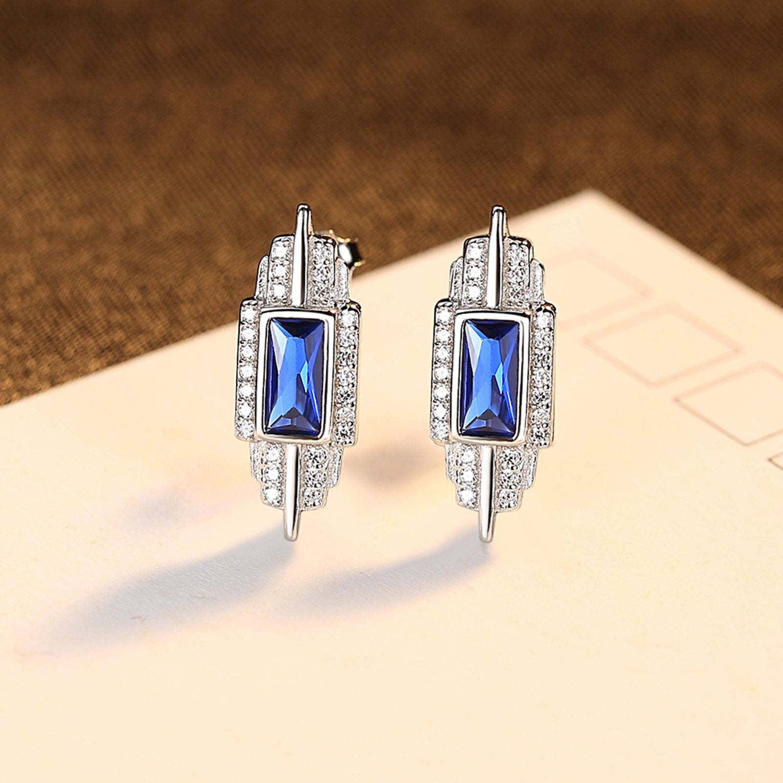 Set din argint colier si cercei elegant cu safir albastru si cristale zirconiu cesini cercei cadou