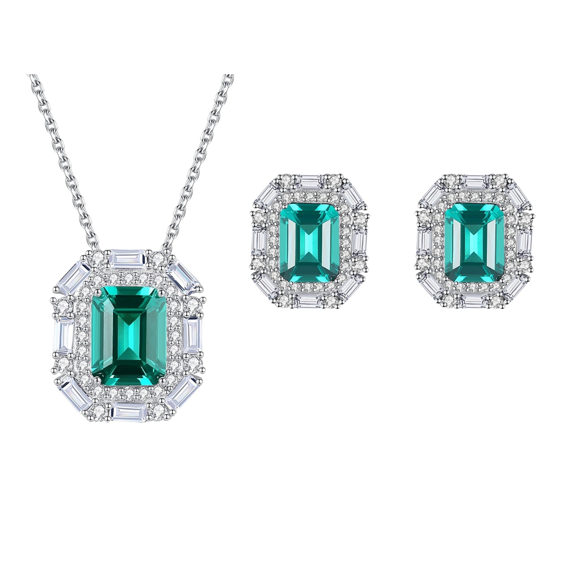 Set din argint rectangular cu smarald verde si zirconiu cesini