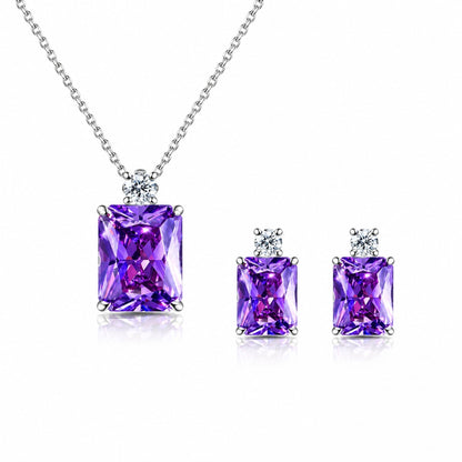 Set din argint colier si cercei rectangular cu topaz albastru si zirconiu cesini