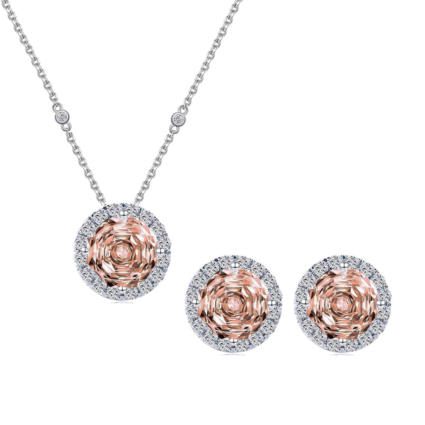 Set din argint colier si cercei elegant rotund cu citrin si cristale zirconiu cesini