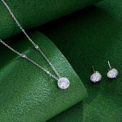 Set din argint round elegant colier si cercei cu cristale zirconiu cesini cadou