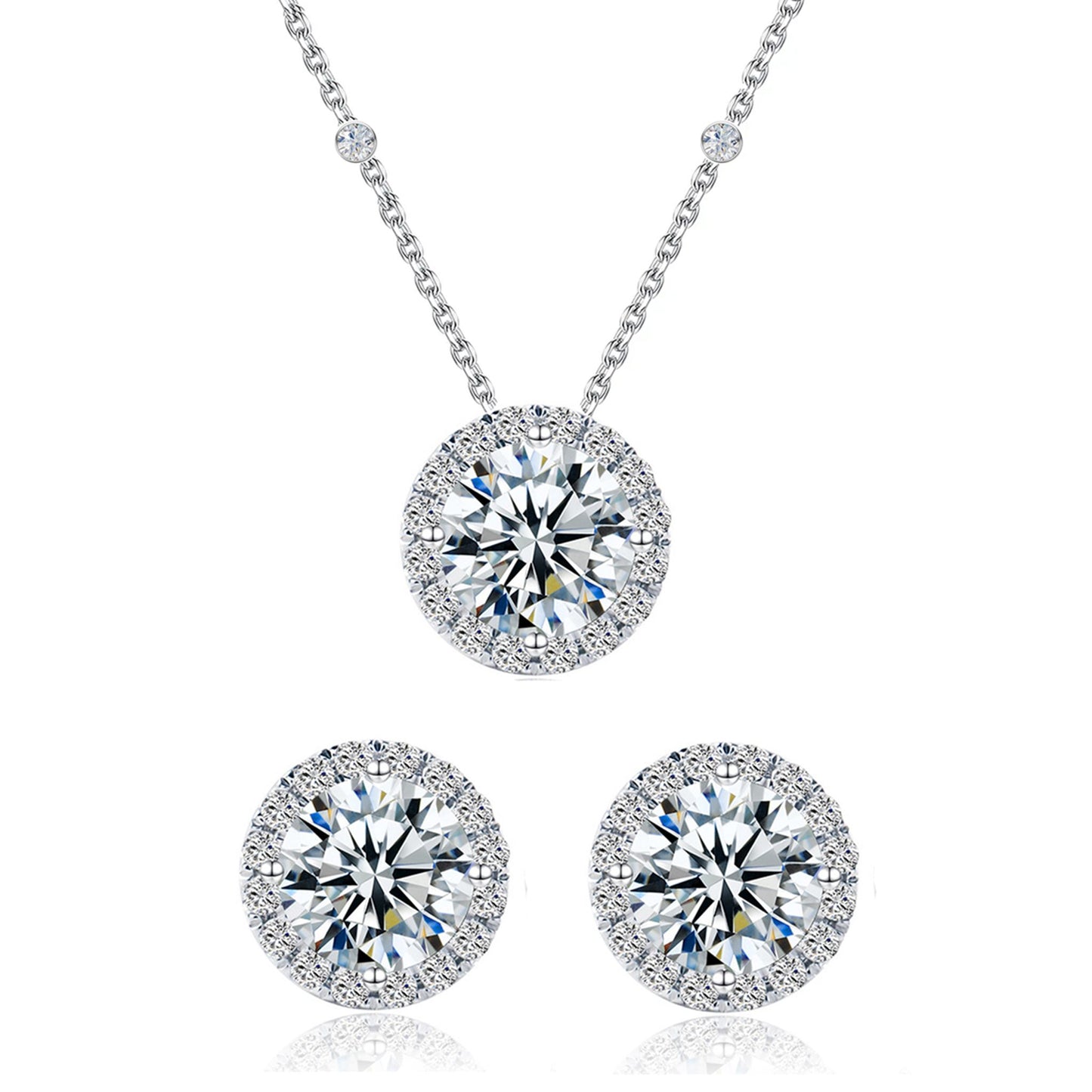 Set din argint round elegant colier si cercei cu cristale zirconiu cesini