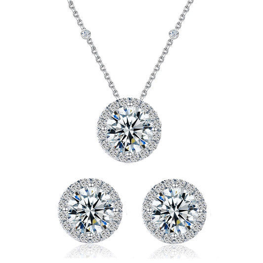 Set din argint round elegant colier si cercei cu cristale zirconiu cesini