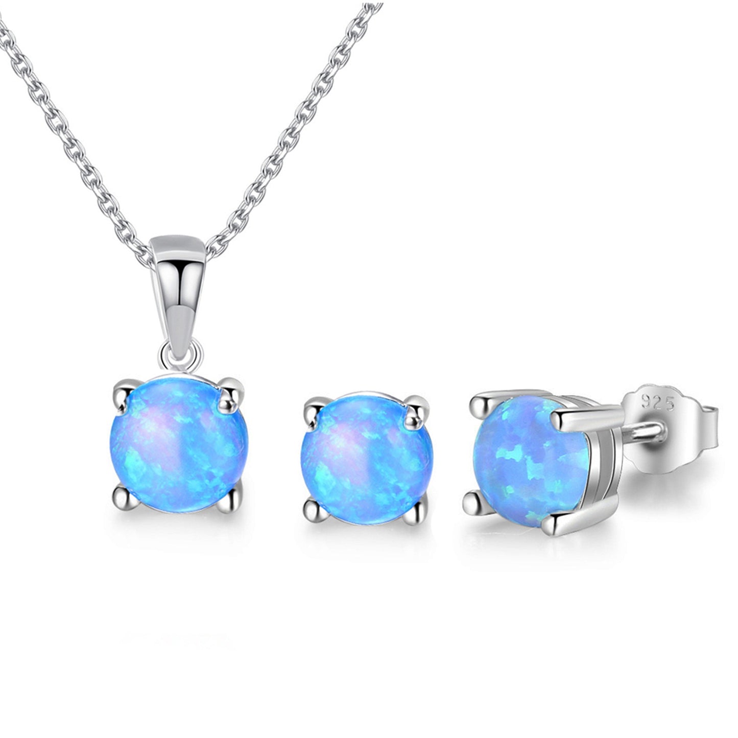 Set din argint colier si cercei rotund cu opal cesini