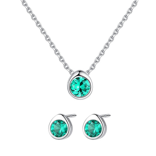 Set din argint rotund colier si cercei cu smarald verde cesini