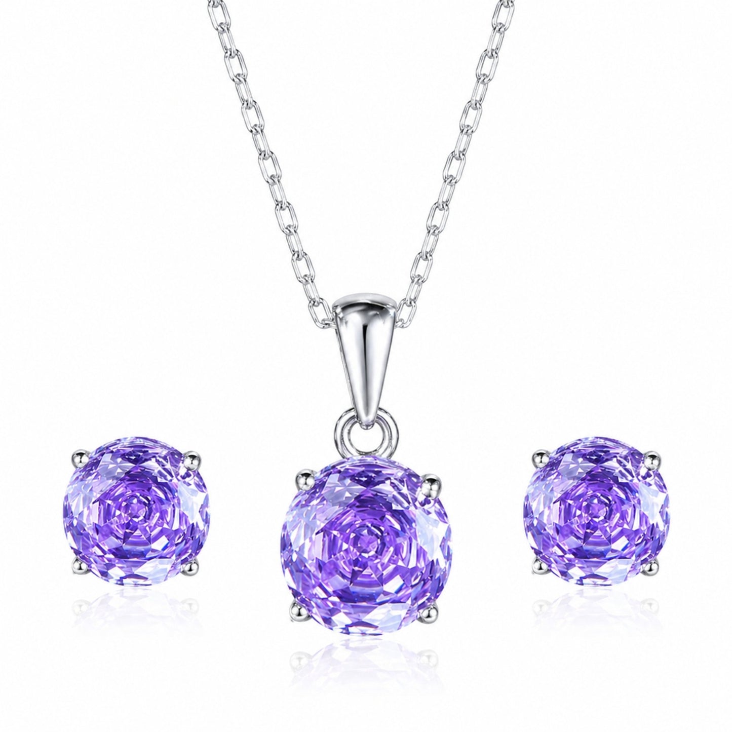 Set din argint colier si cercei rotund cu topaz albastru cesini