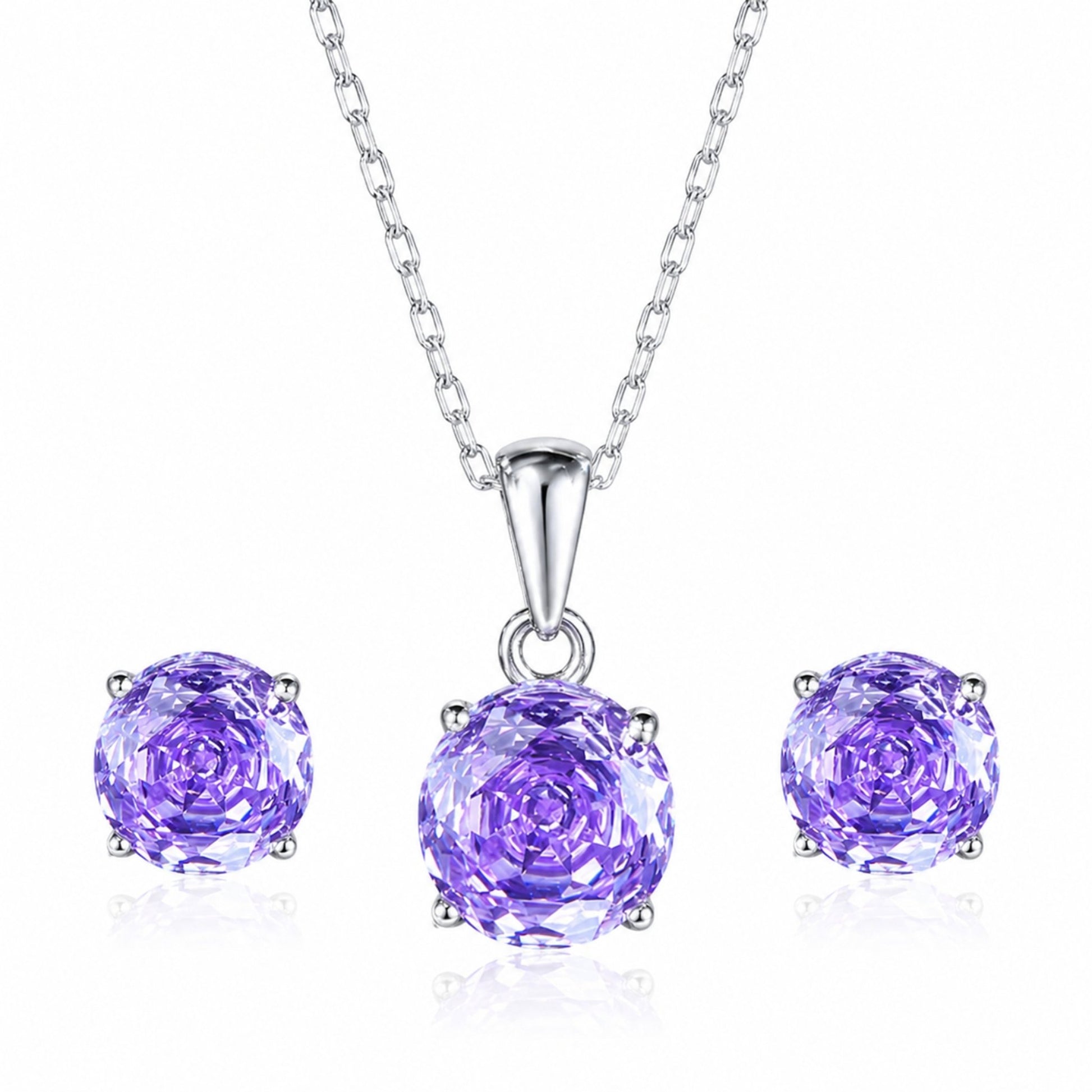 Set din argint colier si cercei rotund cu topaz albastru cesini