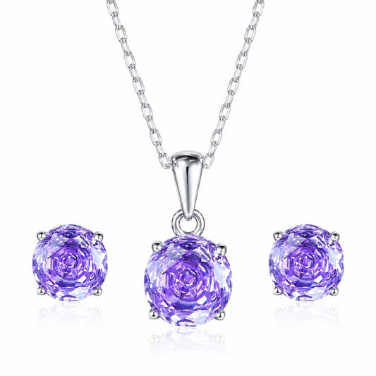 Set din argint colier si cercei rotund cu topaz albastru cesini