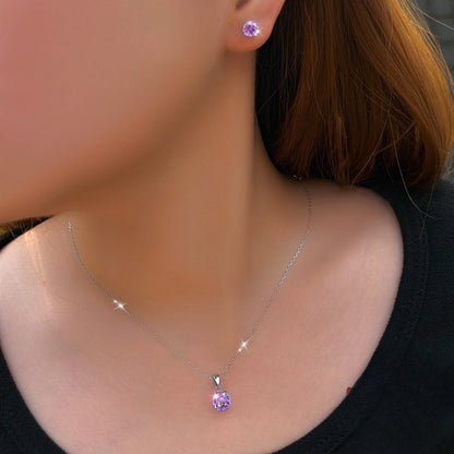 Set din argint colier si cercei rotund cu topaz albastru cesini femei
