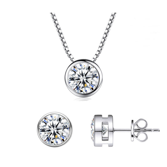 Set din argint colier si cercei rotund cu zirconiu cesini