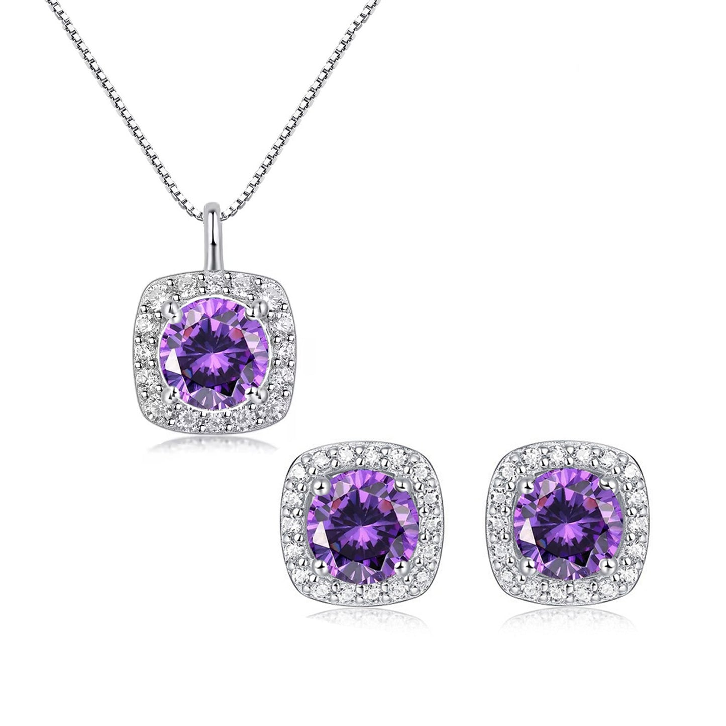 Set din argint elegant colier si cercei cu safir albastru si cristale zirconiu cesini