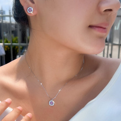 Set din argint elegant colier si cercei cu safir albastru si cristale zirconiu cesini femei