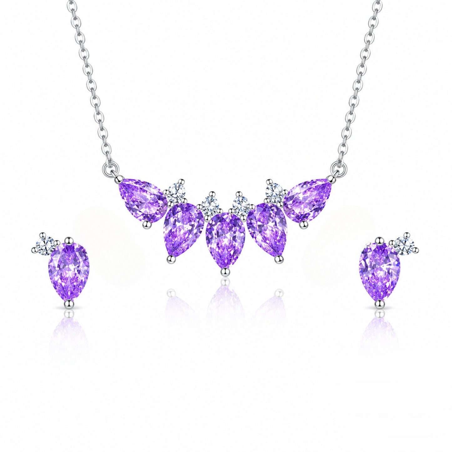 Set din argint colier si cercei lacrima cu topaz albastru si zirconiu cesini