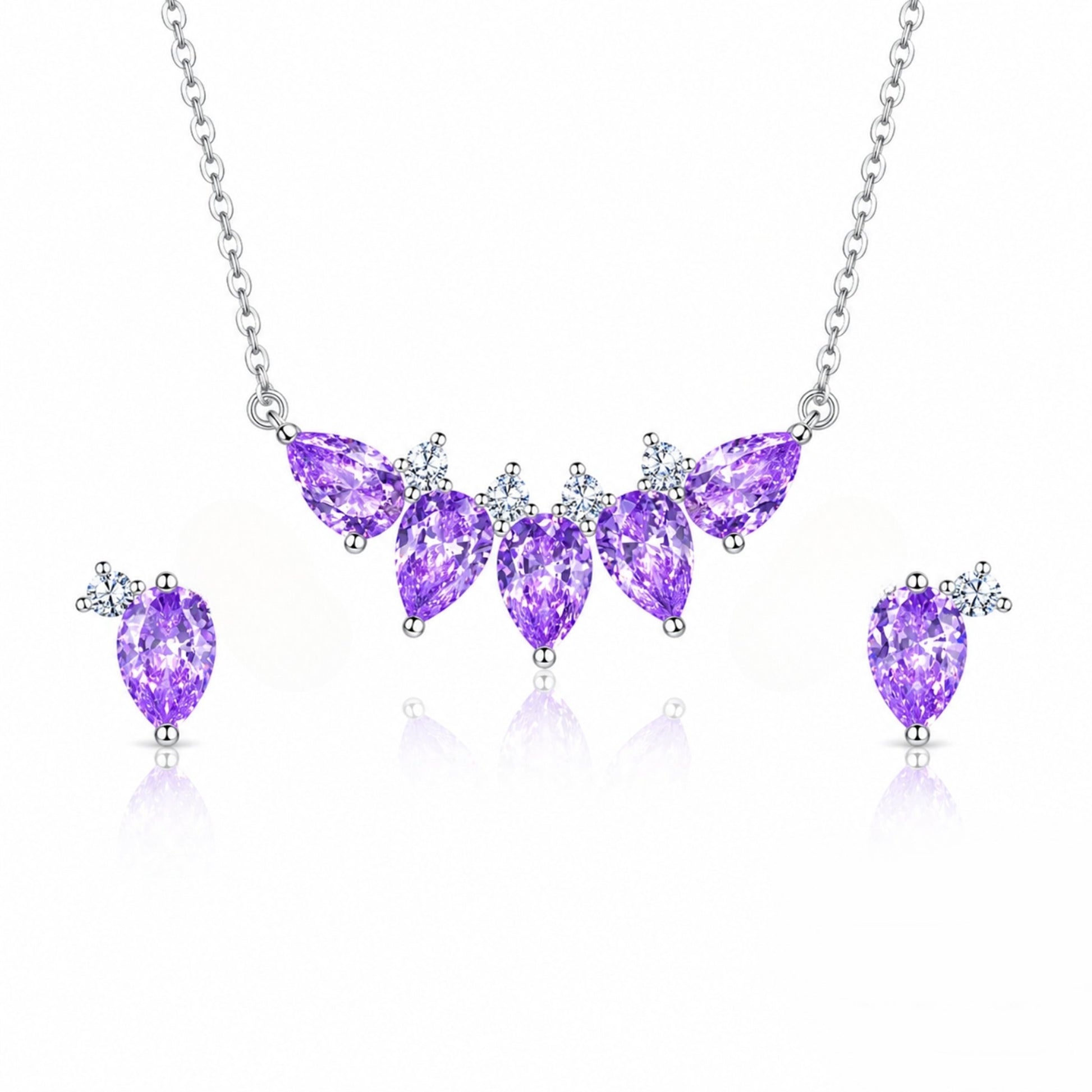 Set din argint colier si cercei lacrima cu topaz albastru si zirconiu cesini