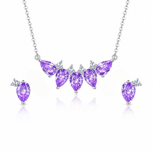 Set din argint colier si cercei lacrima cu topaz albastru si zirconiu cesini
