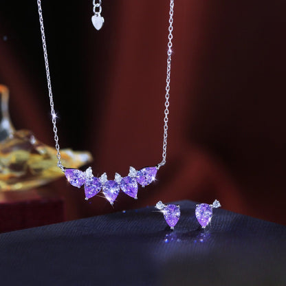 Set din argint colier si cercei lacrima cu topaz albastru si zirconiu cesini cadou
