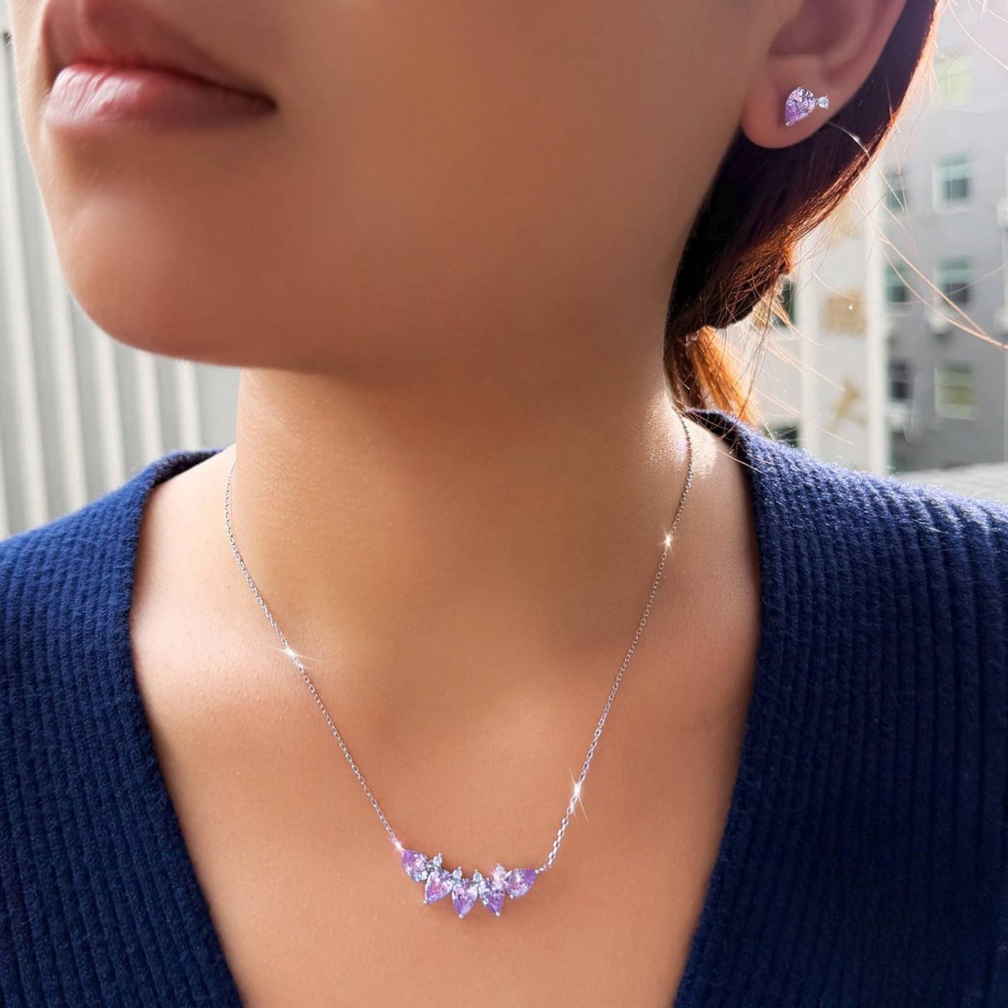 Set din argint colier si cercei lacrima cu topaz albastru si zirconiu cesini femei