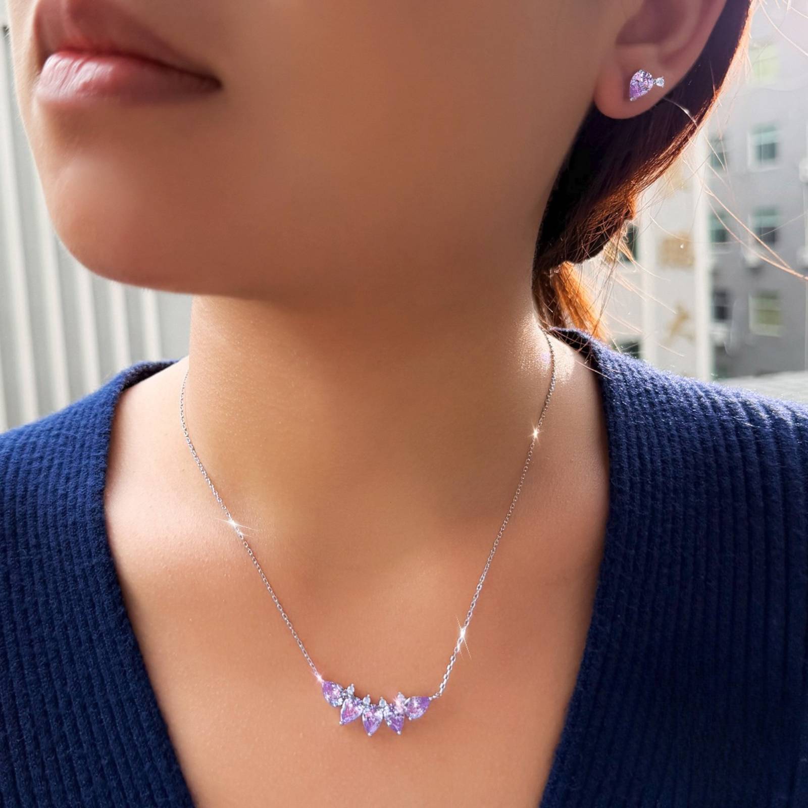 Set din argint colier si cercei lacrima cu topaz albastru si zirconiu cesini femei