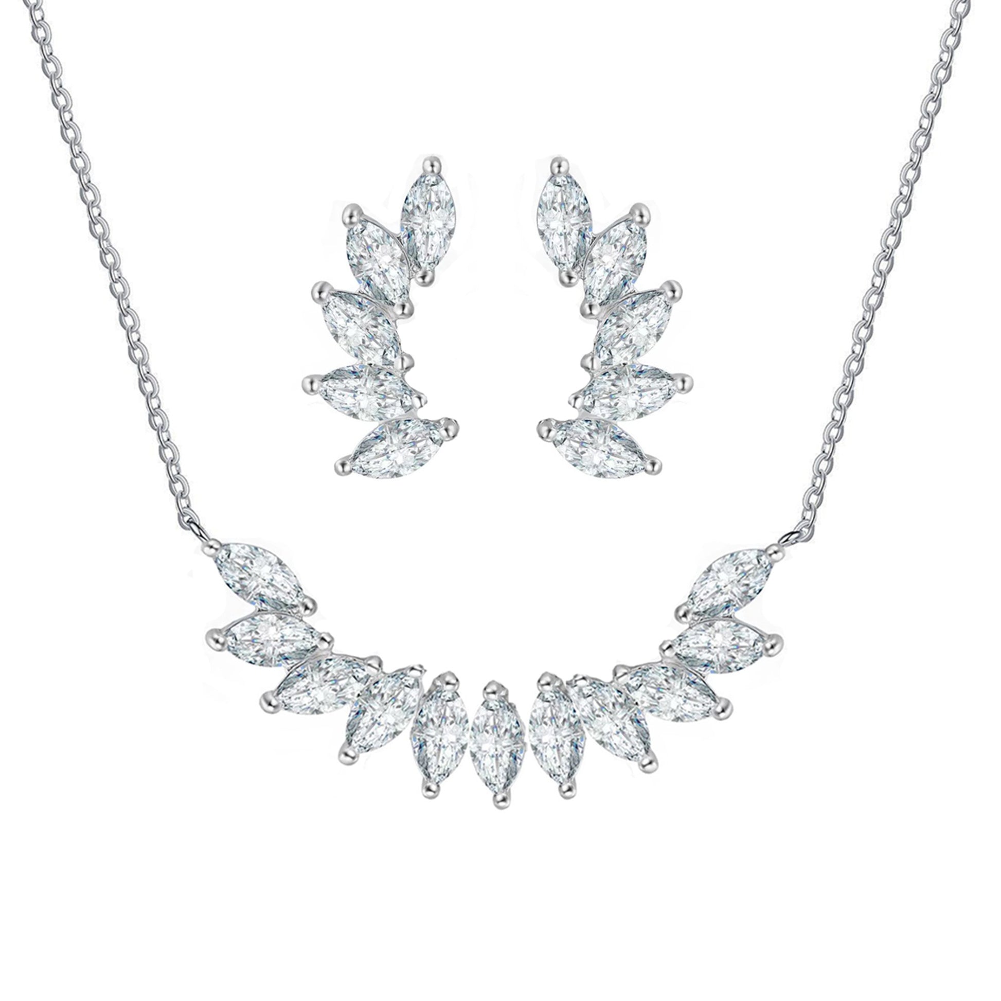 Set din argint geometric colier si cercei cu cristale zirconiu cesini