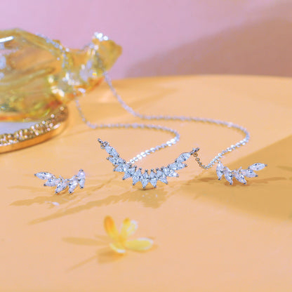 Set din argint geometric colier si cercei cu cristale zirconiu cesini cadou