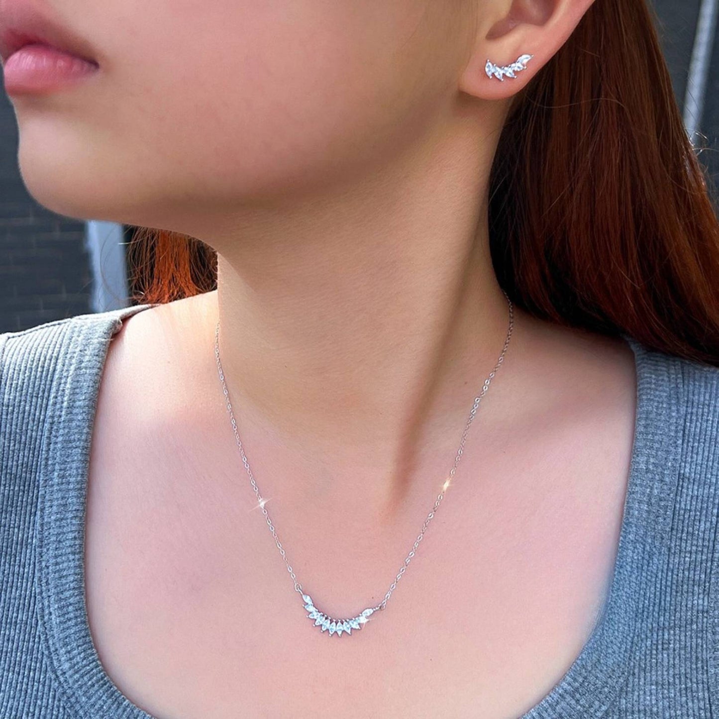 Set din argint geometric colier si cercei cu cristale zirconiu cesini femei