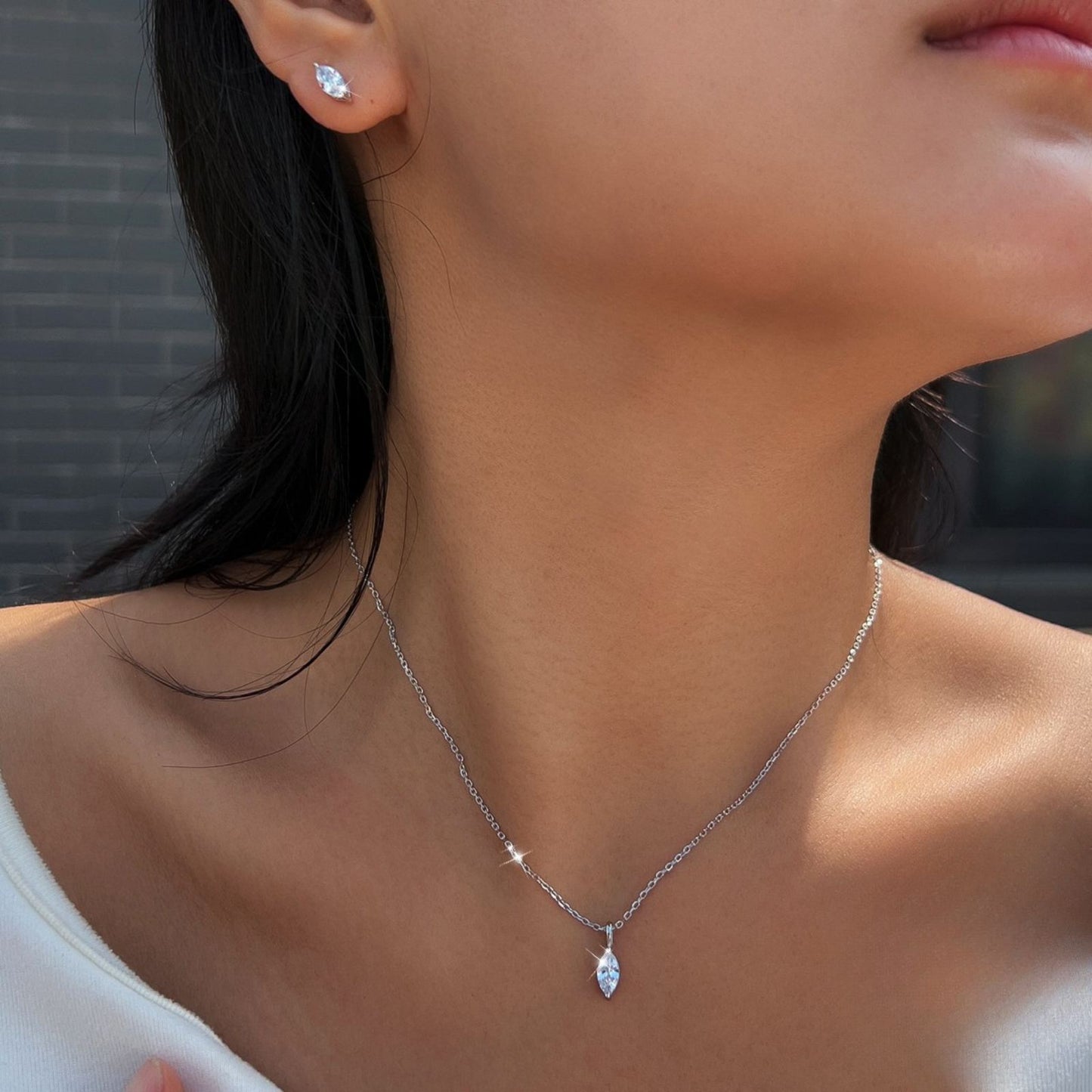 Set din argint elegant geometric colier si cercei cu cristale zirconiu cesini femei