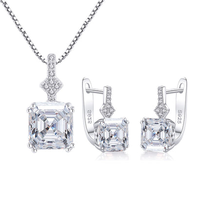 Set din argint elegant patrat colier si cercei cu morganit si cristale zirconiu cesini