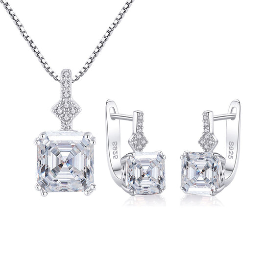 Set din argint elegant patrat colier si cercei cu morganit si cristale zirconiu cesini