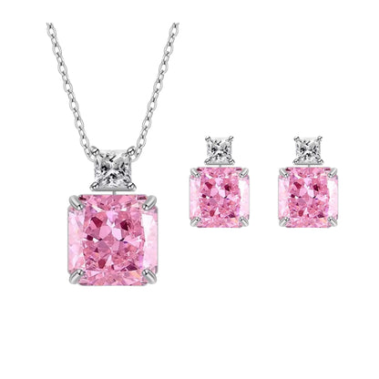 Set din argint elegant patrat colier si cercei cu cristale zirconiu cesini