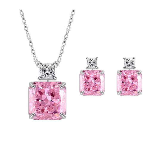 Set din argint elegant patrat colier si cercei cu cristale zirconiu cesini