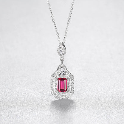 Set din argint colier si cercei elegant cu rubin rosu si cristale zirconiu cesini colier cadou