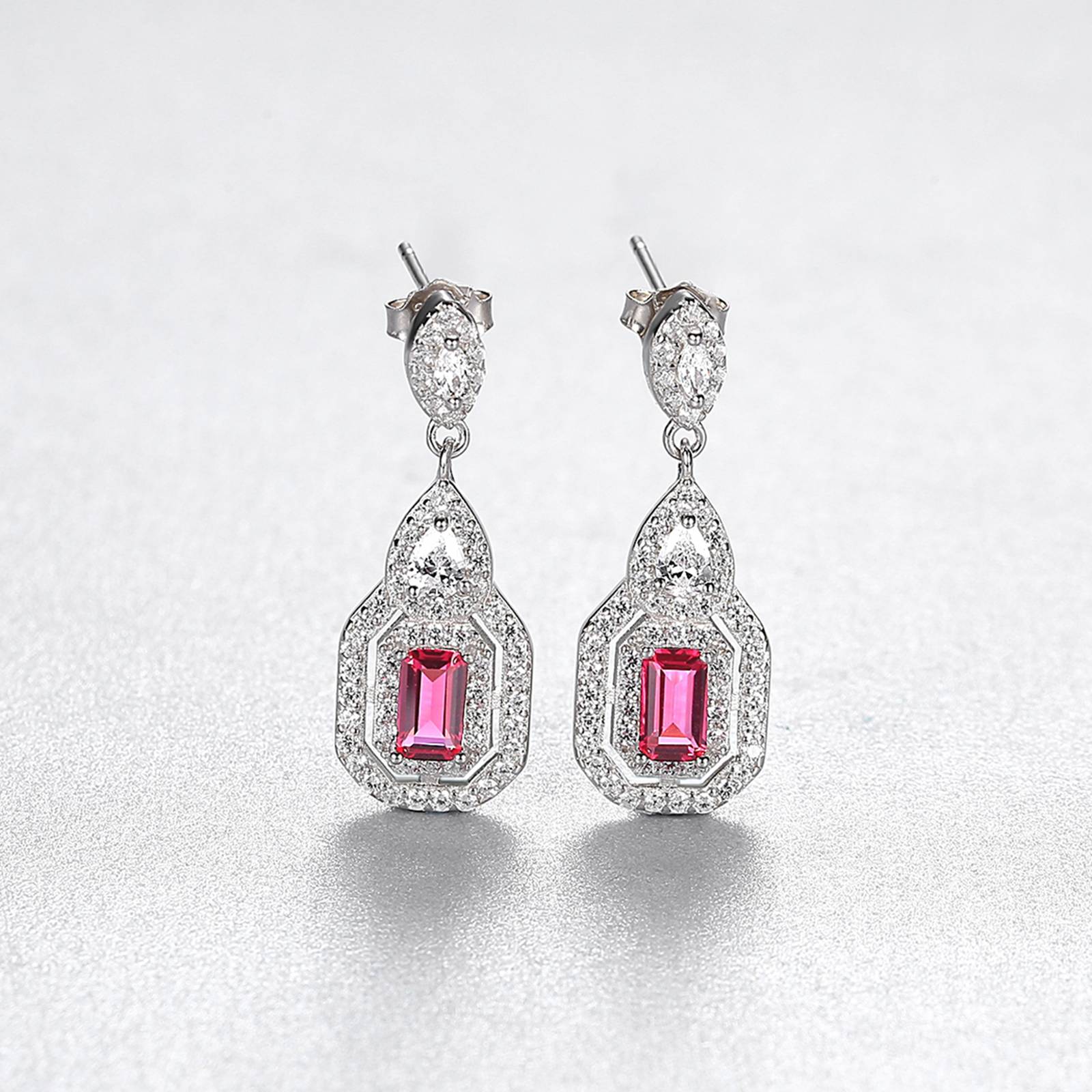 Set din argint colier si cercei elegant cu rubin rosu si cristale zirconiu cesini cercei cadou