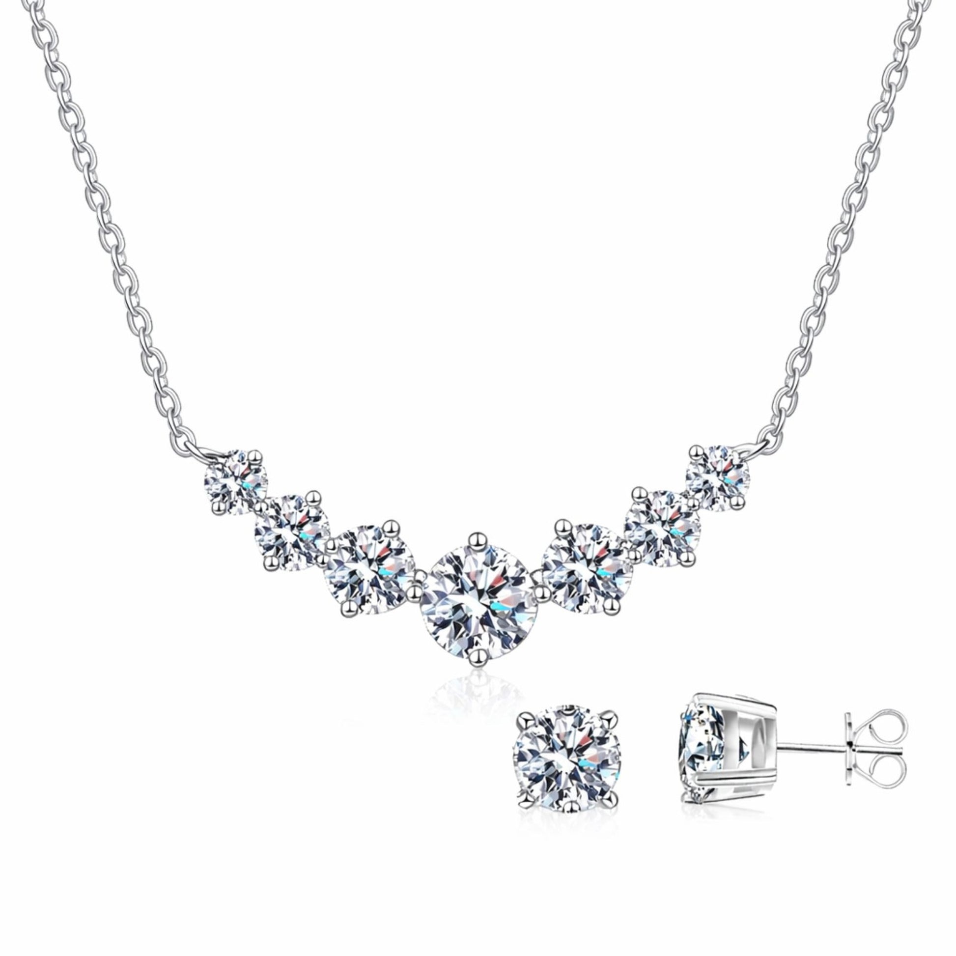 Set din argint elegant rotund colier si cercei cu cristale zirconiu cesini