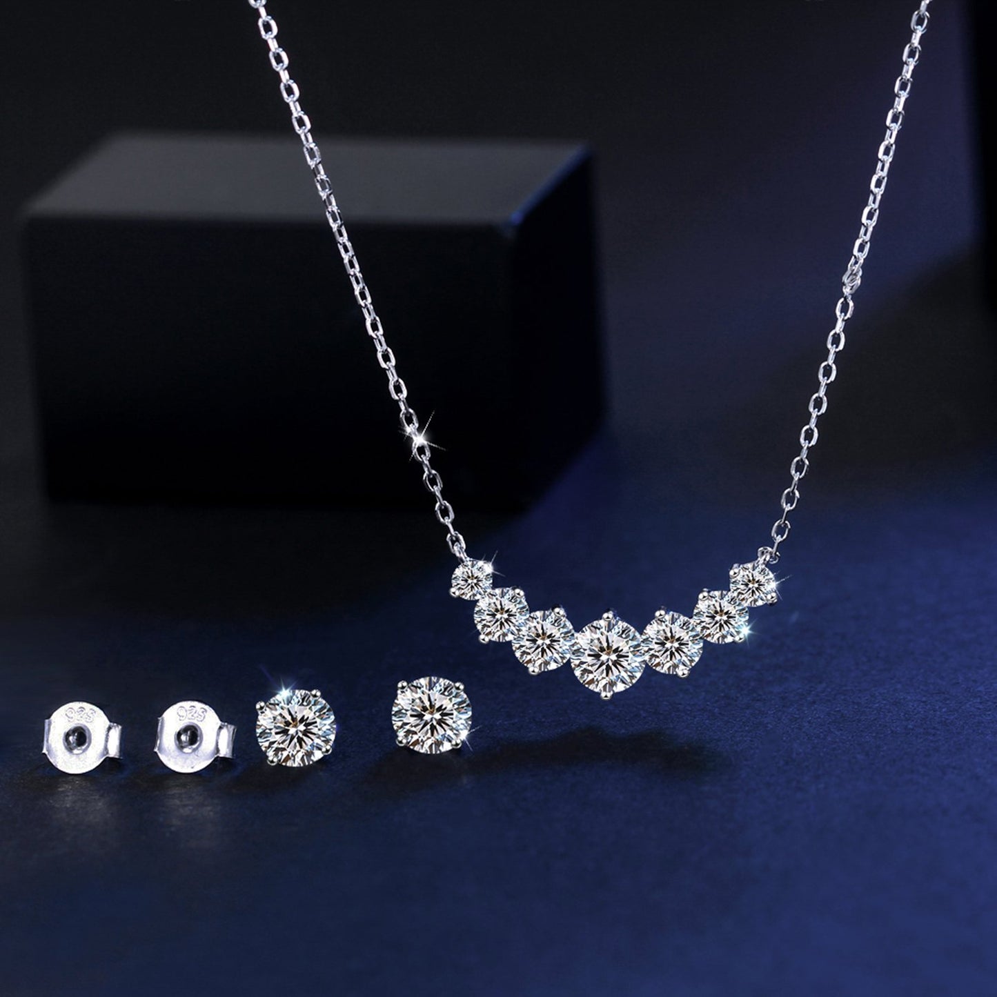 Set din argint elegant rotund colier si cercei cu cristale zirconiu cesini cadou