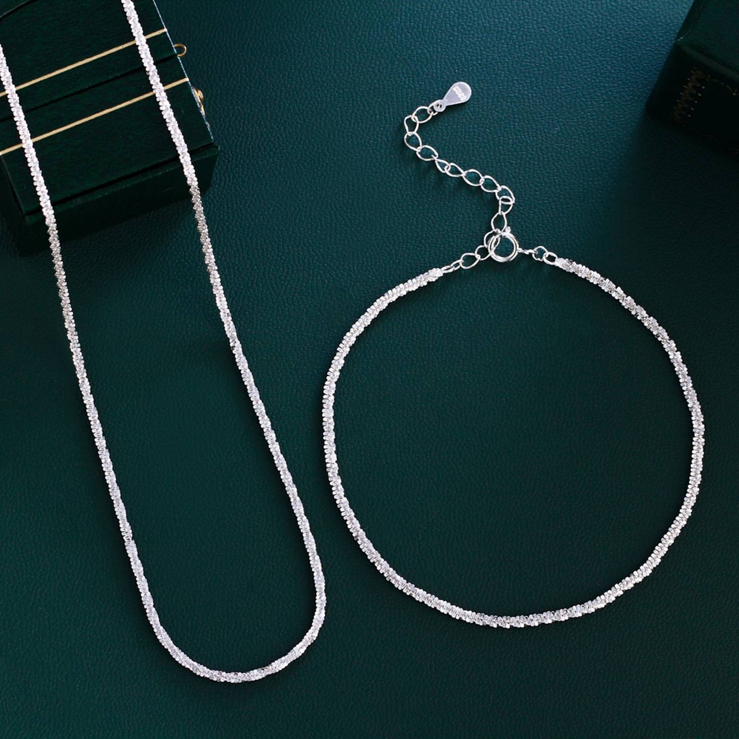 Set din argint simplu fara pietre colier si bratara cauliflower cesini cadou