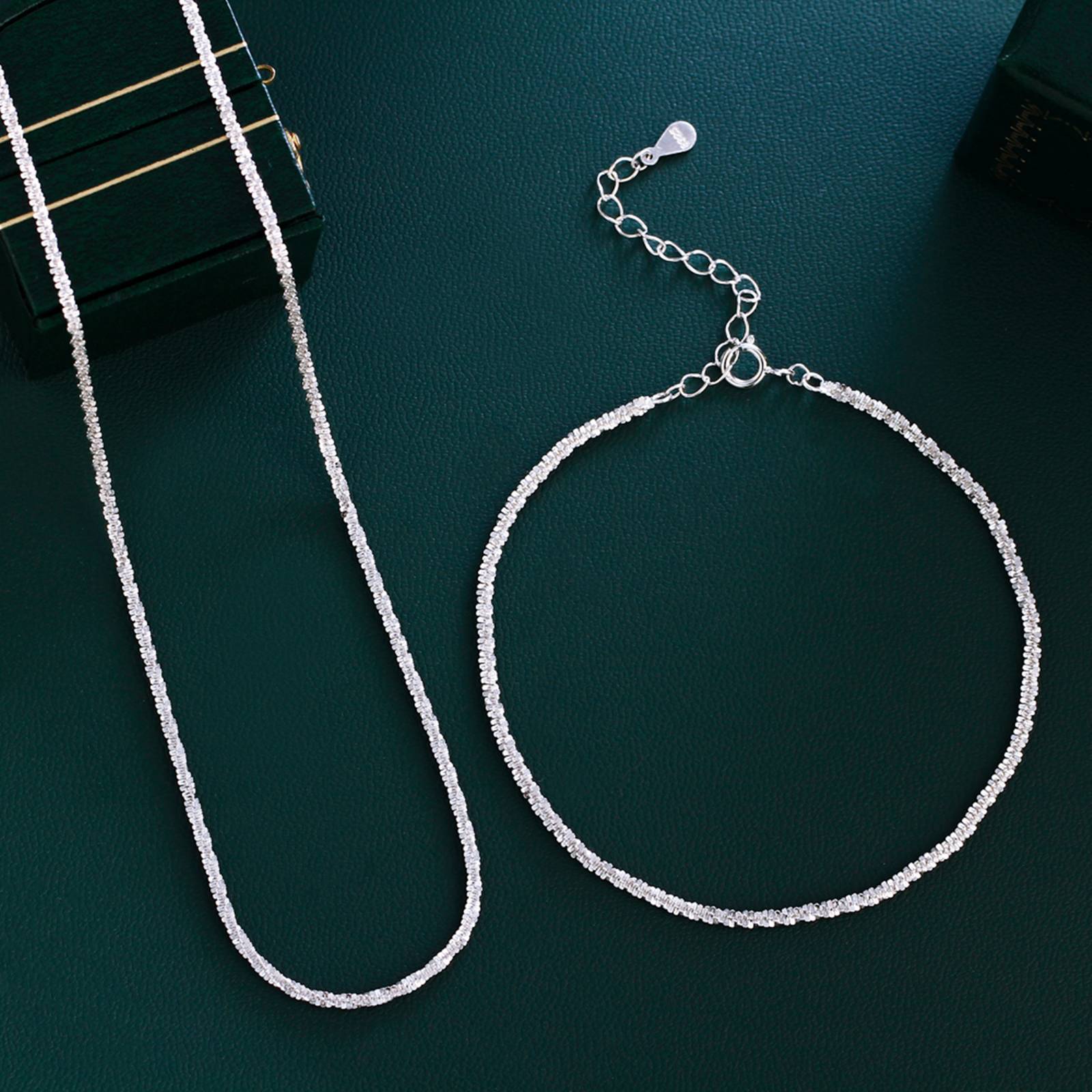 Set din argint simplu fara pietre colier si bratara cauliflower cesini cadou