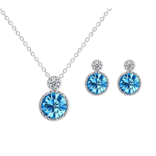 Set din Argint Round Blue Crystal