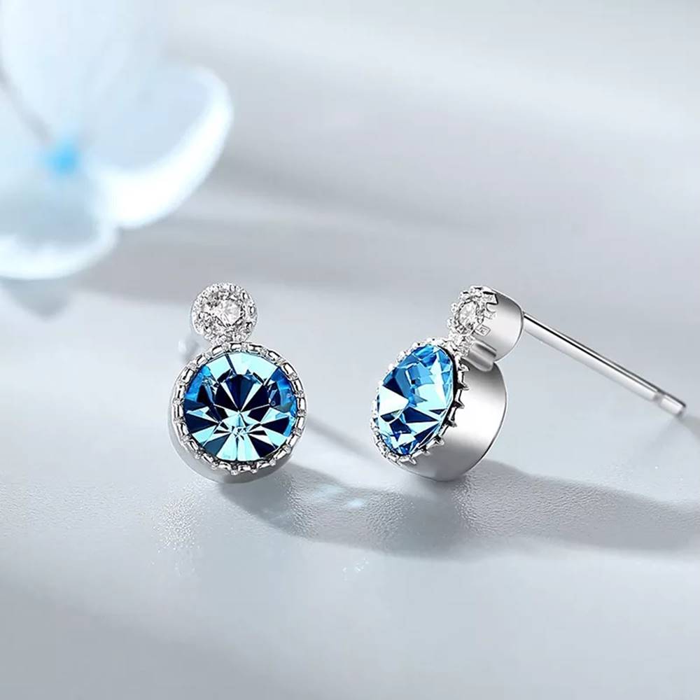 Cercei din Argint Round Blue Crystal