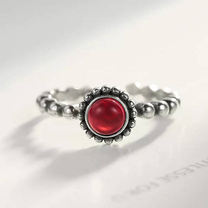 Inel reglabil din Argint Red Stone Crystal