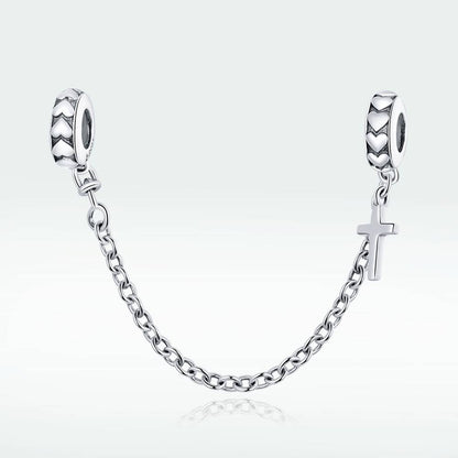 Talisman din Argint Simple Cross cu Lantisor de Siguranta