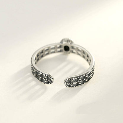 Inel reglabil din Argint Black Stone