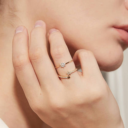 Inel reglabil din Argint Gold Stars and Crystals