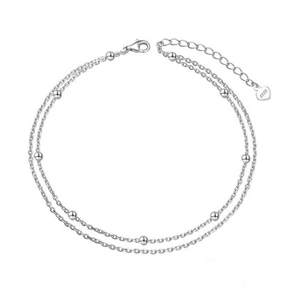 Bratara dubla de picior din Argint cu bilute Small Beads Double Layer