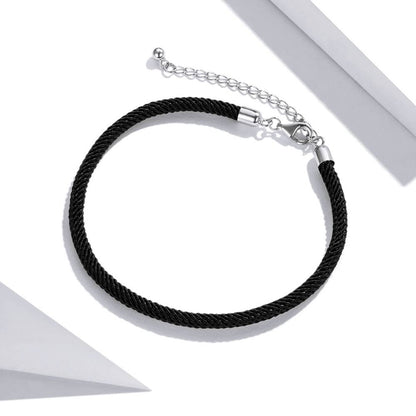 Bratara din Argint cu Material Textil Black Rope