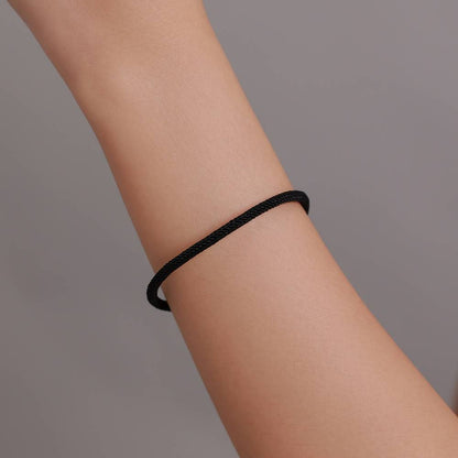 Bratara din Argint cu Material Textil Black Rope