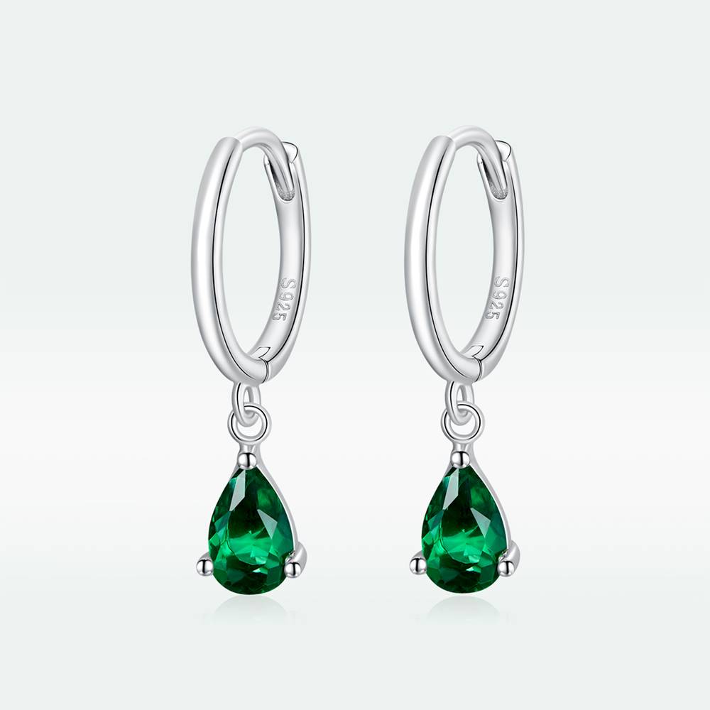 Cercei din Argint Green Waterdrop