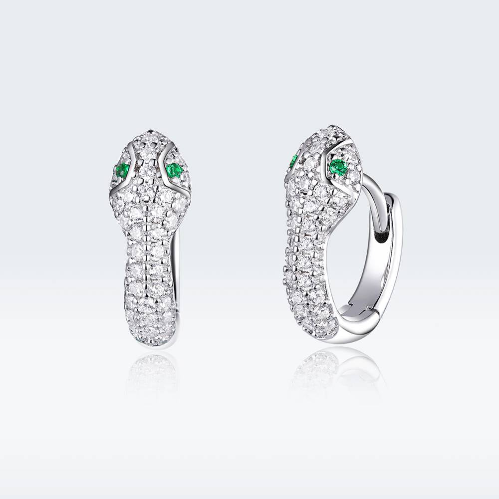 Cercei din Argint Snake Green Diamonds