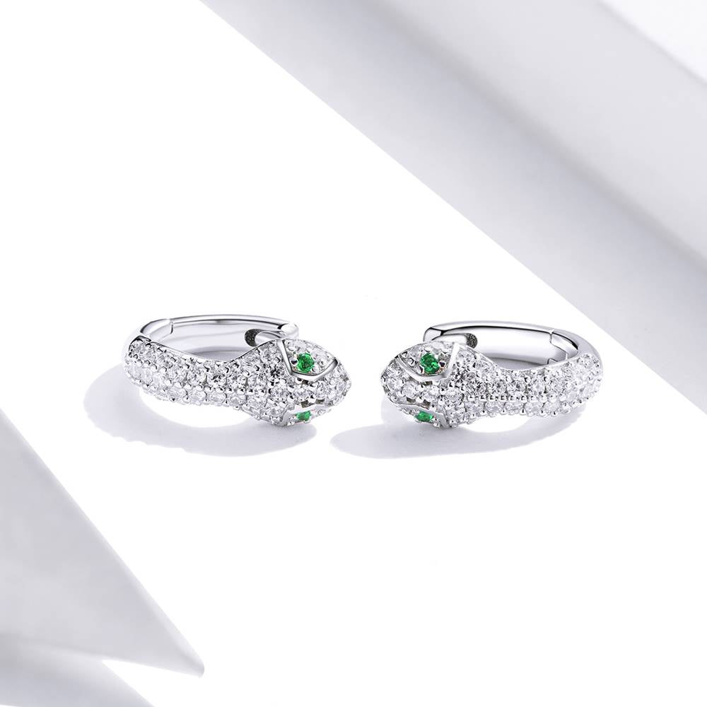 Cercei din Argint Snake Green Diamonds