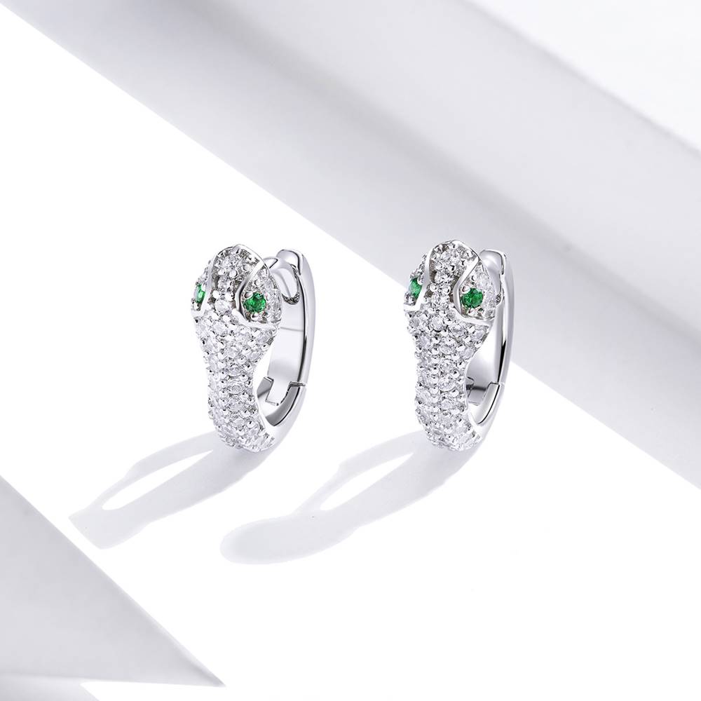 Cercei din Argint Snake Green Diamonds