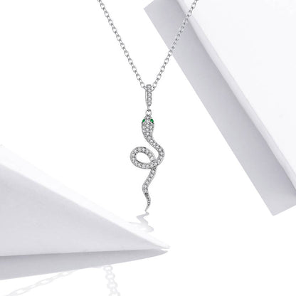 Colier din Argint Snake Green Diamonds